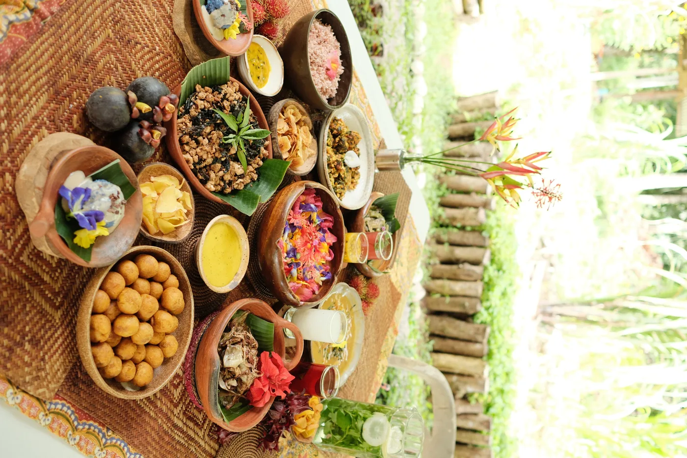 Farm ingredients arranged in wooden bowls